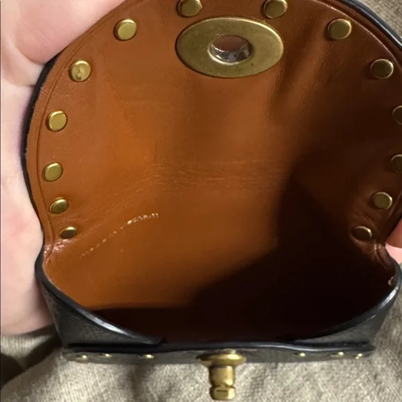 Coach Black Studded Pebbled Leather Card Case - Picture 3 of 4